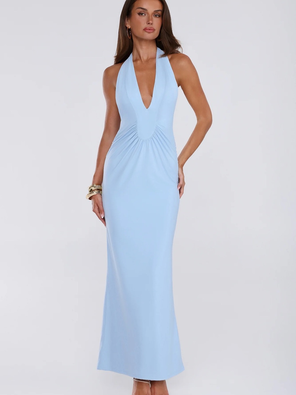 NWT HELLO MOLLY LOVE DRIFTED HALTER MAXI DRESS BLUE